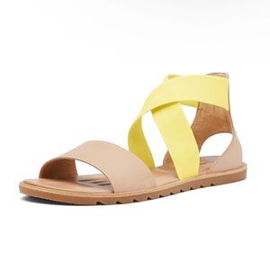 Sorel Ella II Leather Flat Sandal Sunnyside Tan Size 8